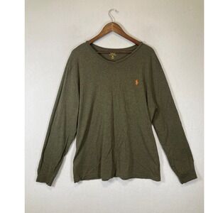 Classic Polo Ralph Lauren Men XL Olive Green V-Neck Long Sleeve Cotton Tee Shirt